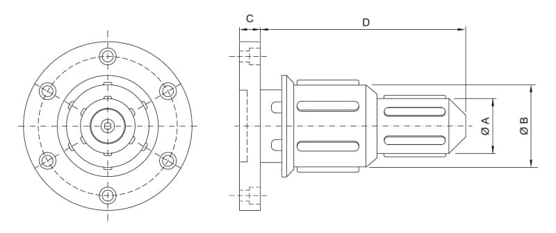 CK-TM/D - Double Diameter Side Load Core Chuck - Schematic